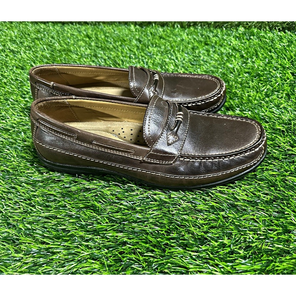 Dockers Men's Brown Leather Slip-On Loafer Round Toe Stitching US 10